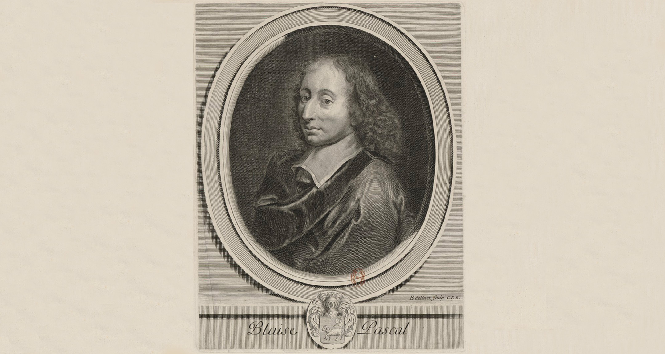 Gérard Edelinck - Portrait de B. Pascal, en buste, de 3/4 dirigé à gauche dans une bordure ovale : [estampe]